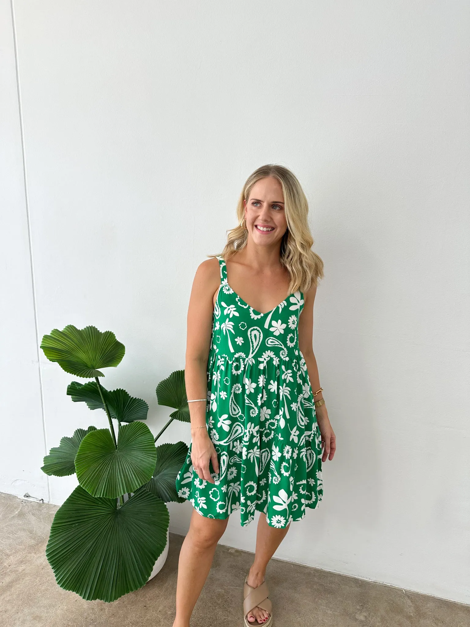 Cameron Dress- Green/white