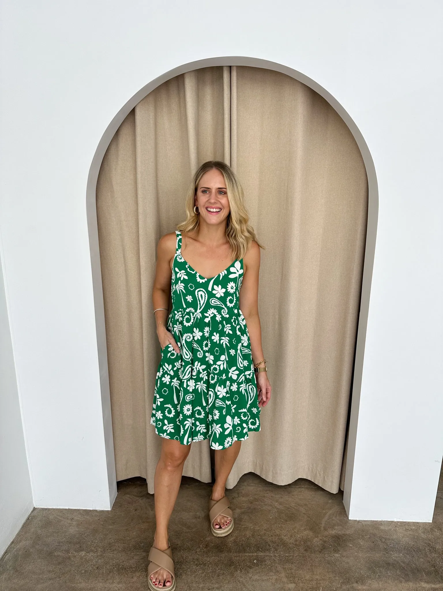 Cameron Dress- Green/white