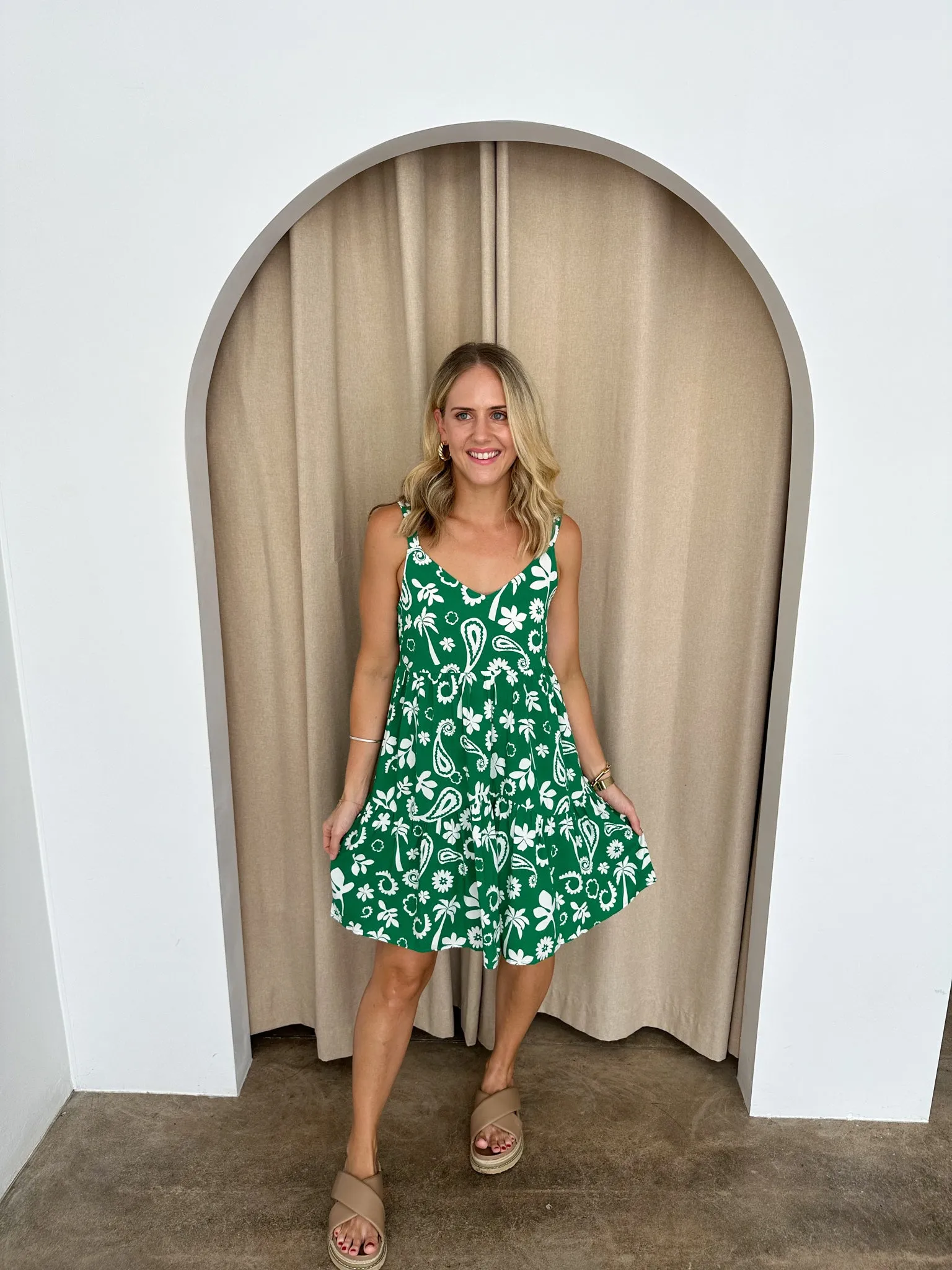 Cameron Dress- Green/white
