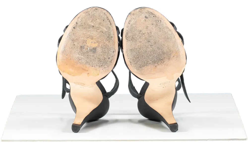 Chanel Black Leather Peep Toe CC LOGO Bow Detail Sandals UK 8 EU 41 👠
