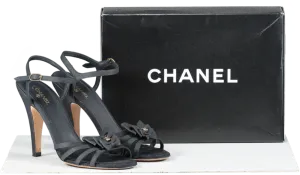 Chanel Black Leather Peep Toe CC LOGO Bow Detail Sandals UK 8 EU 41 👠