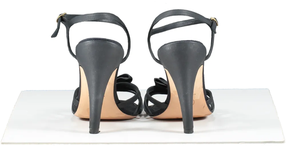 Chanel Black Leather Peep Toe CC LOGO Bow Detail Sandals UK 8 EU 41 👠