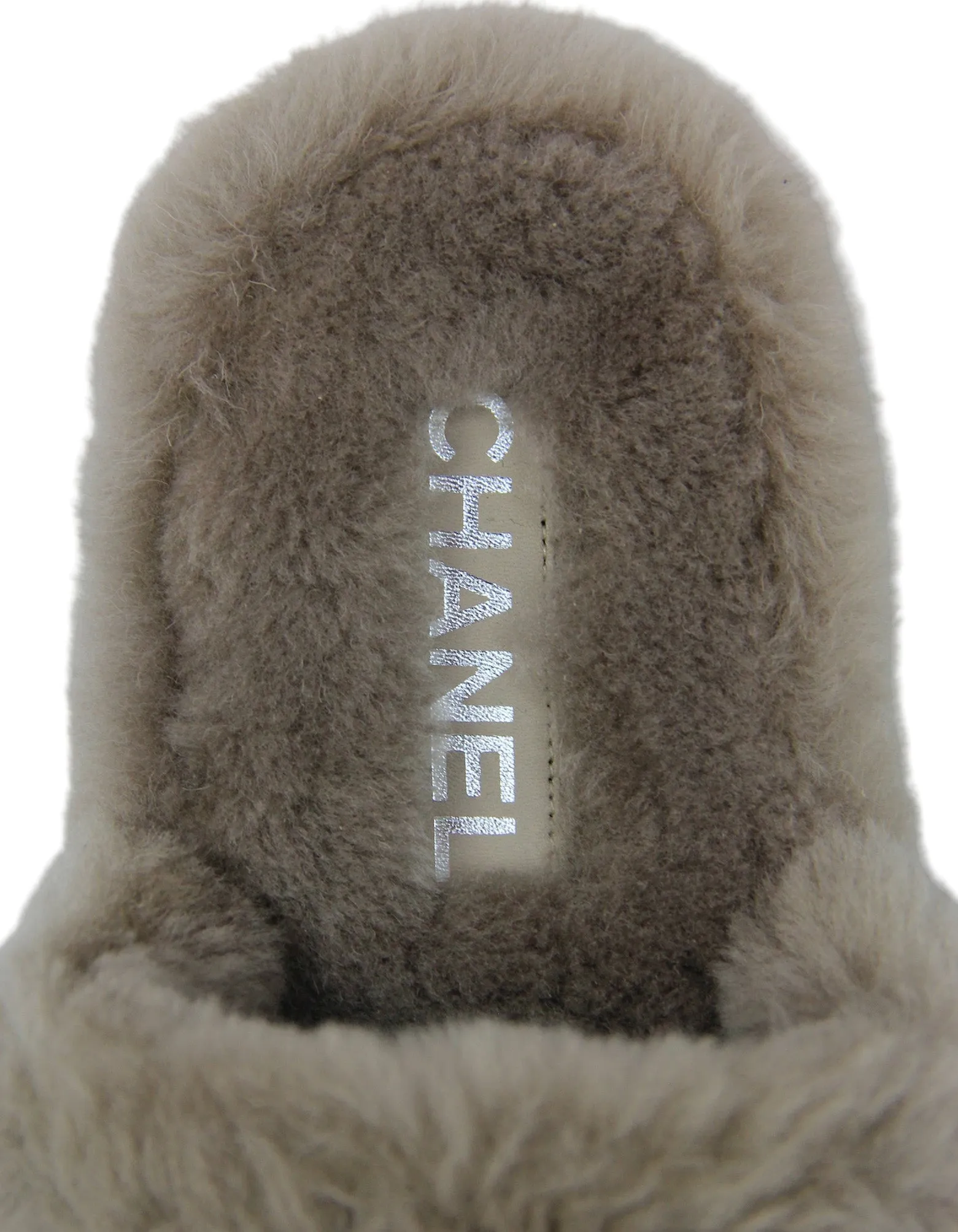 Chanel NEW Shearling Logo Slippers w/ Case sz 39