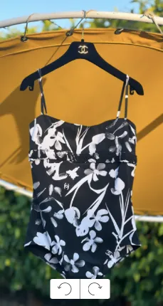 Chanel Size 40 Black Floral Swimsuit