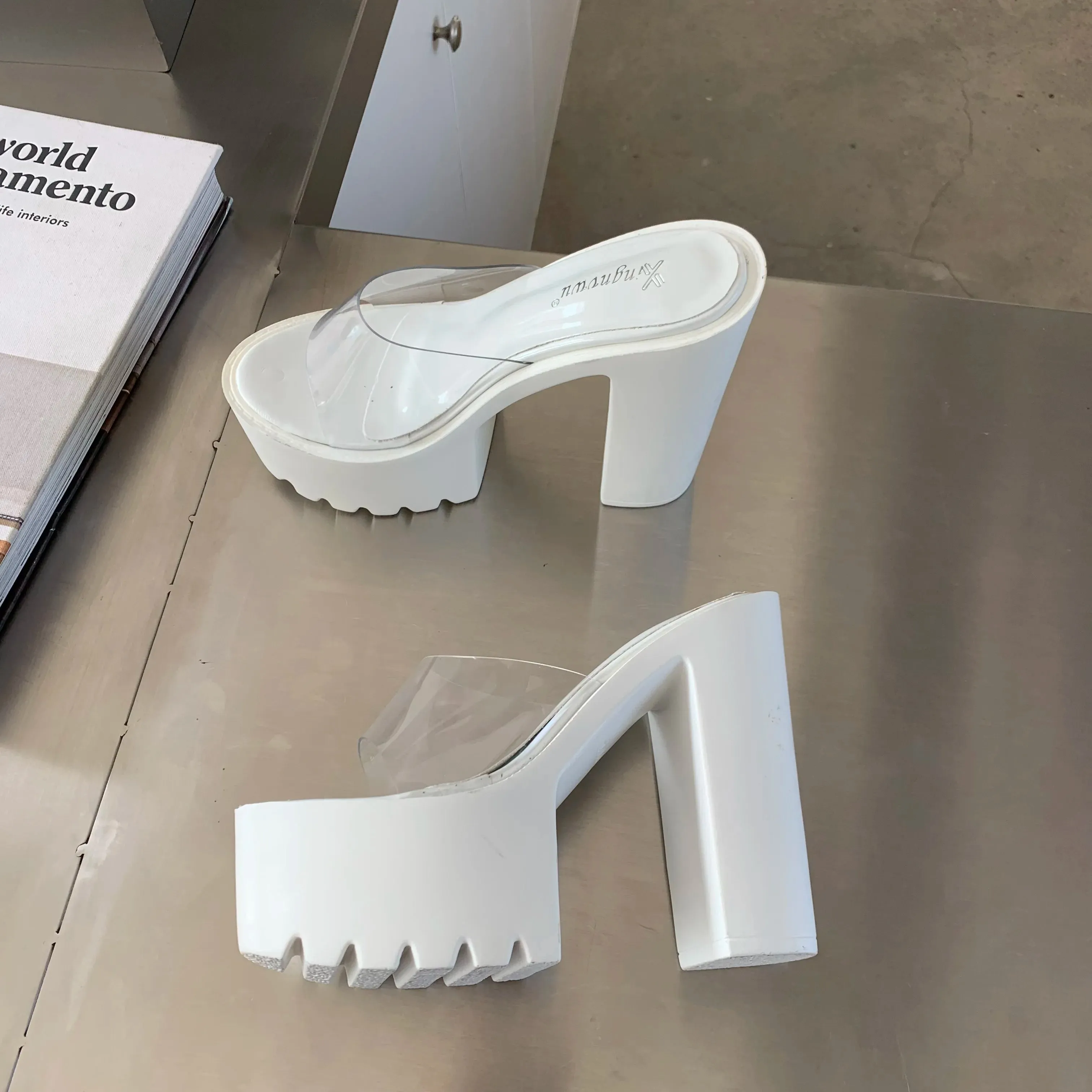 Clear High Heels Shoes PVC Transparent Platform