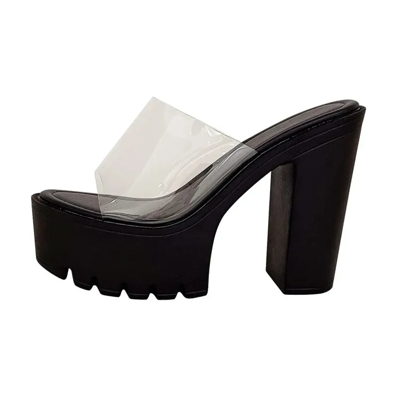 Clear High Heels Shoes PVC Transparent Platform