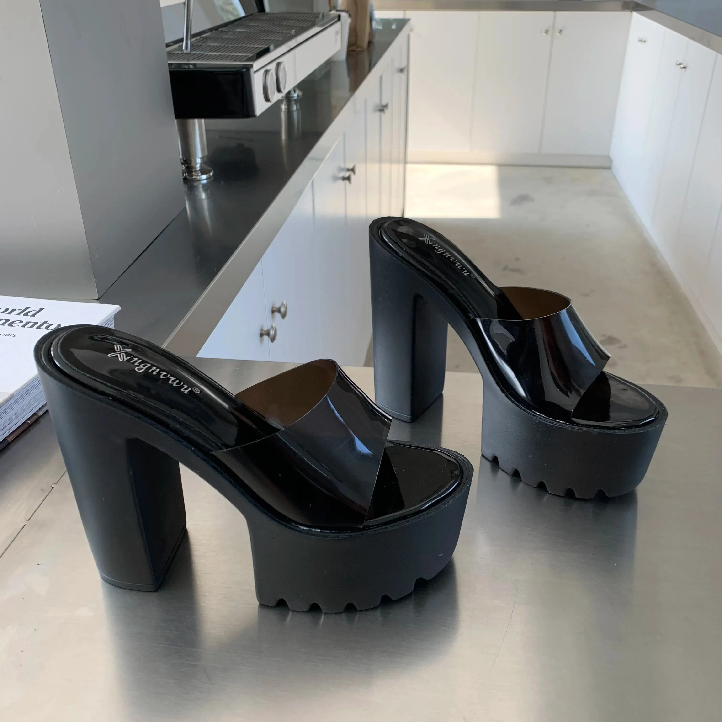 Clear High Heels Shoes PVC Transparent Platform