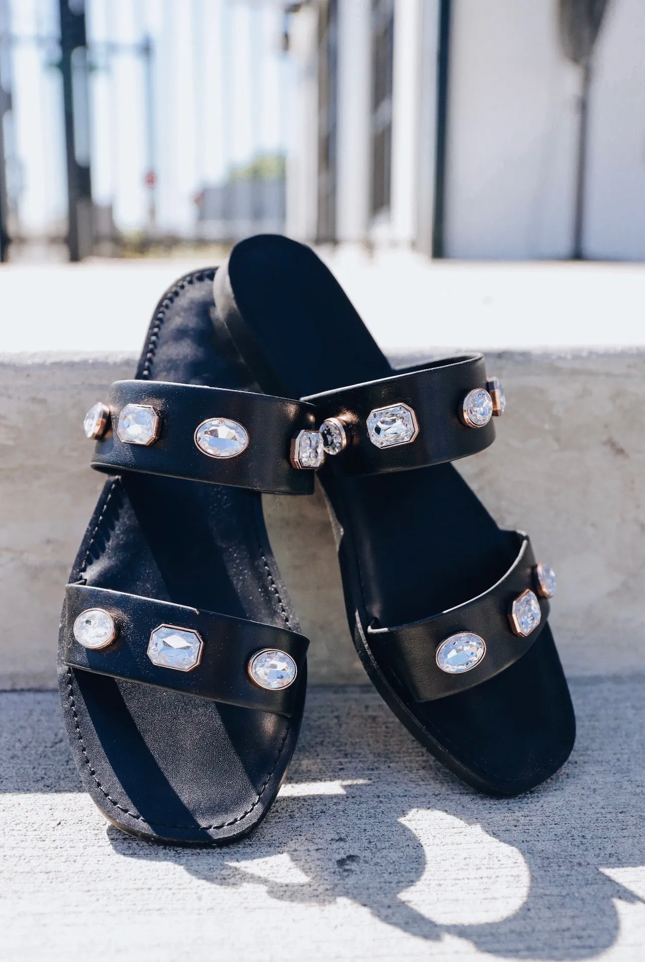 Colette PU Slip On Sandals - Black