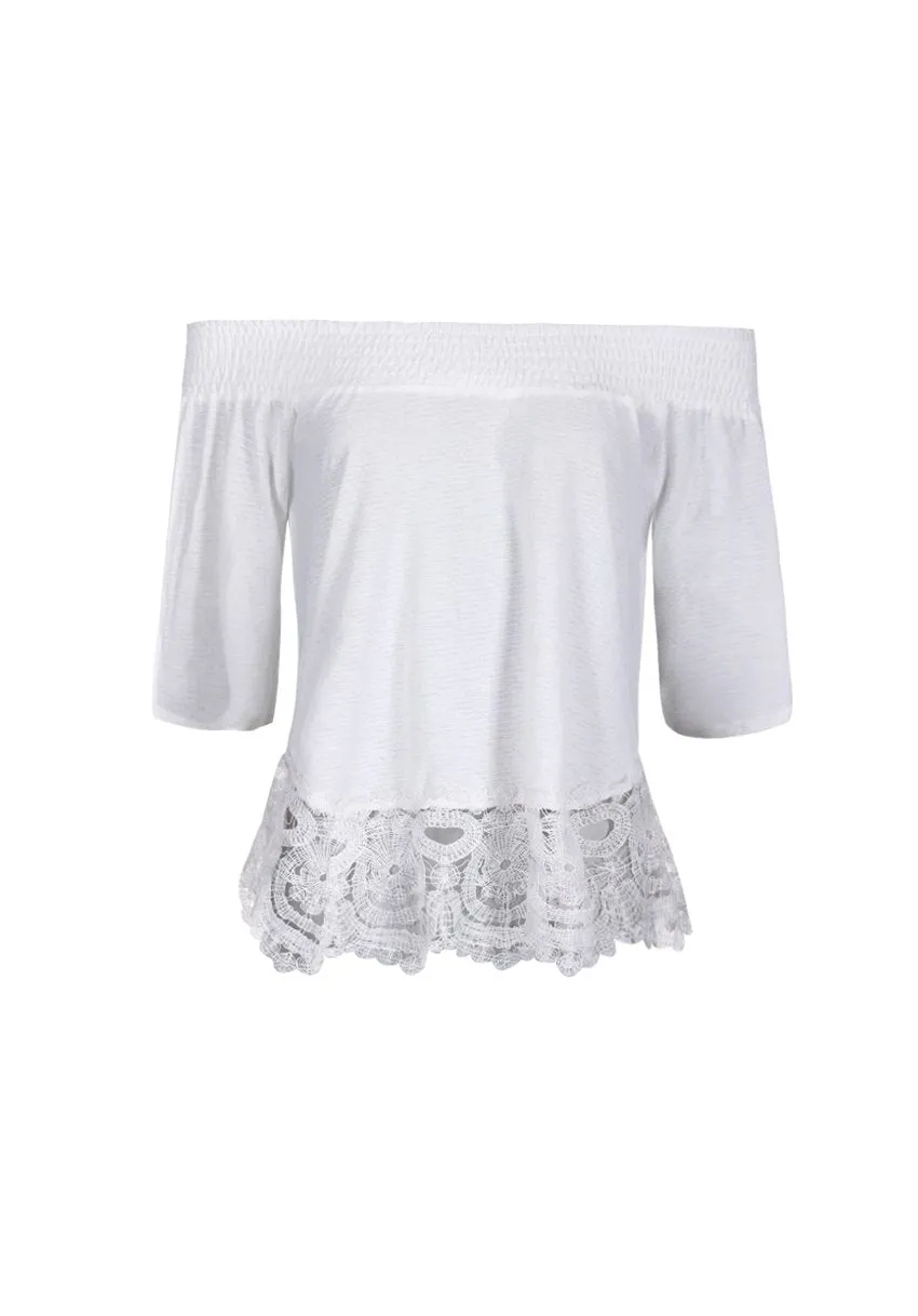 Cream Off The Shoulder Crochet Top