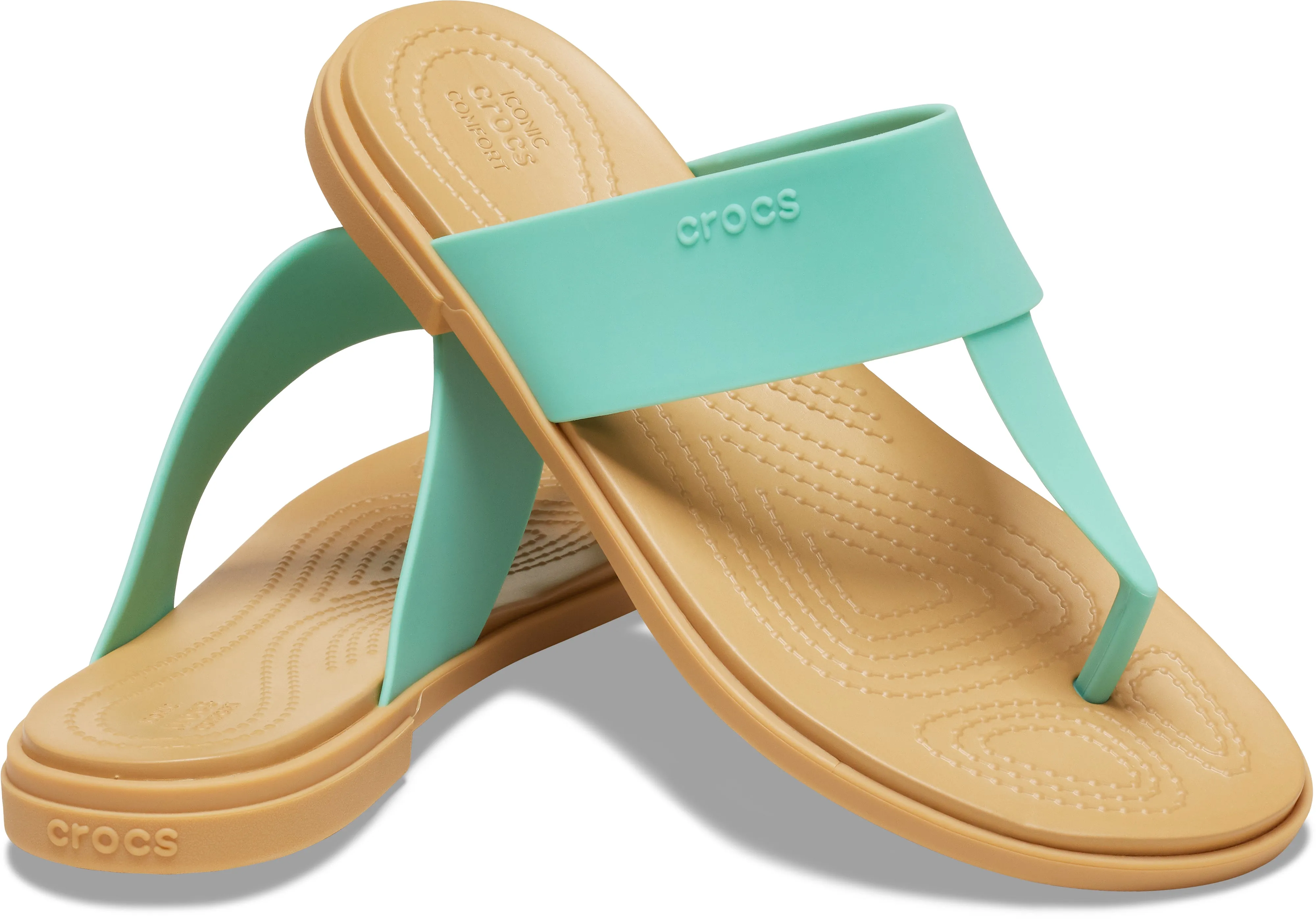 Crocs Womens Tulum Lightweight Slip Ons Flip Flops In Jade Stone