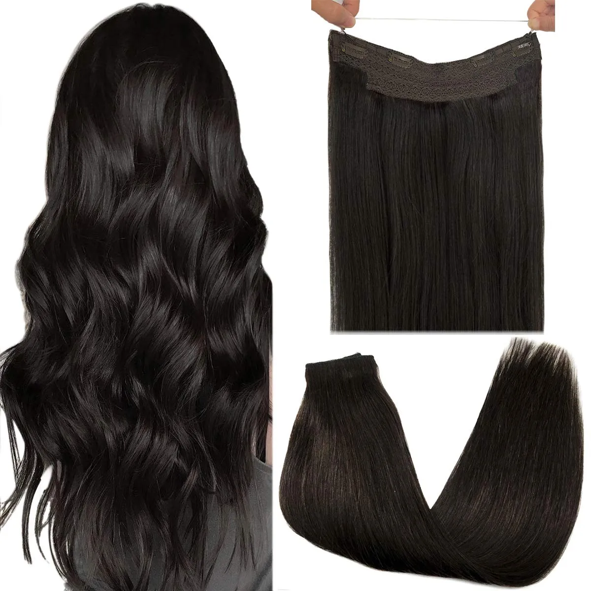 Dark Brown Flip in Halo Hair Extensions