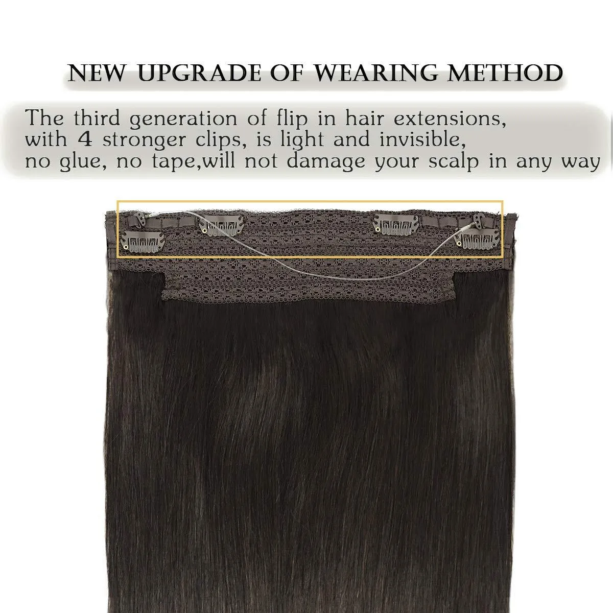 Dark Brown Flip in Halo Hair Extensions
