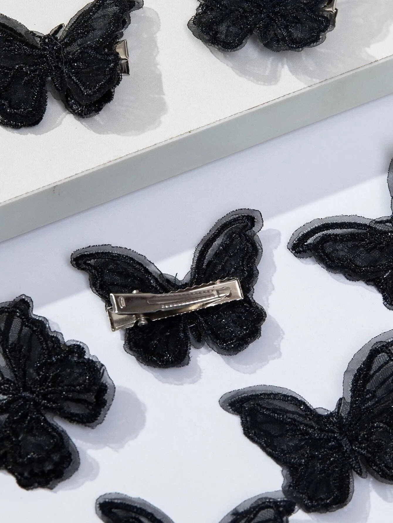 Double Butterfly 4 PC Hair Clip Set, Wedding Embroidered Chiffon Hairclips, Lace Butterfly Bridal Hair Cliips
