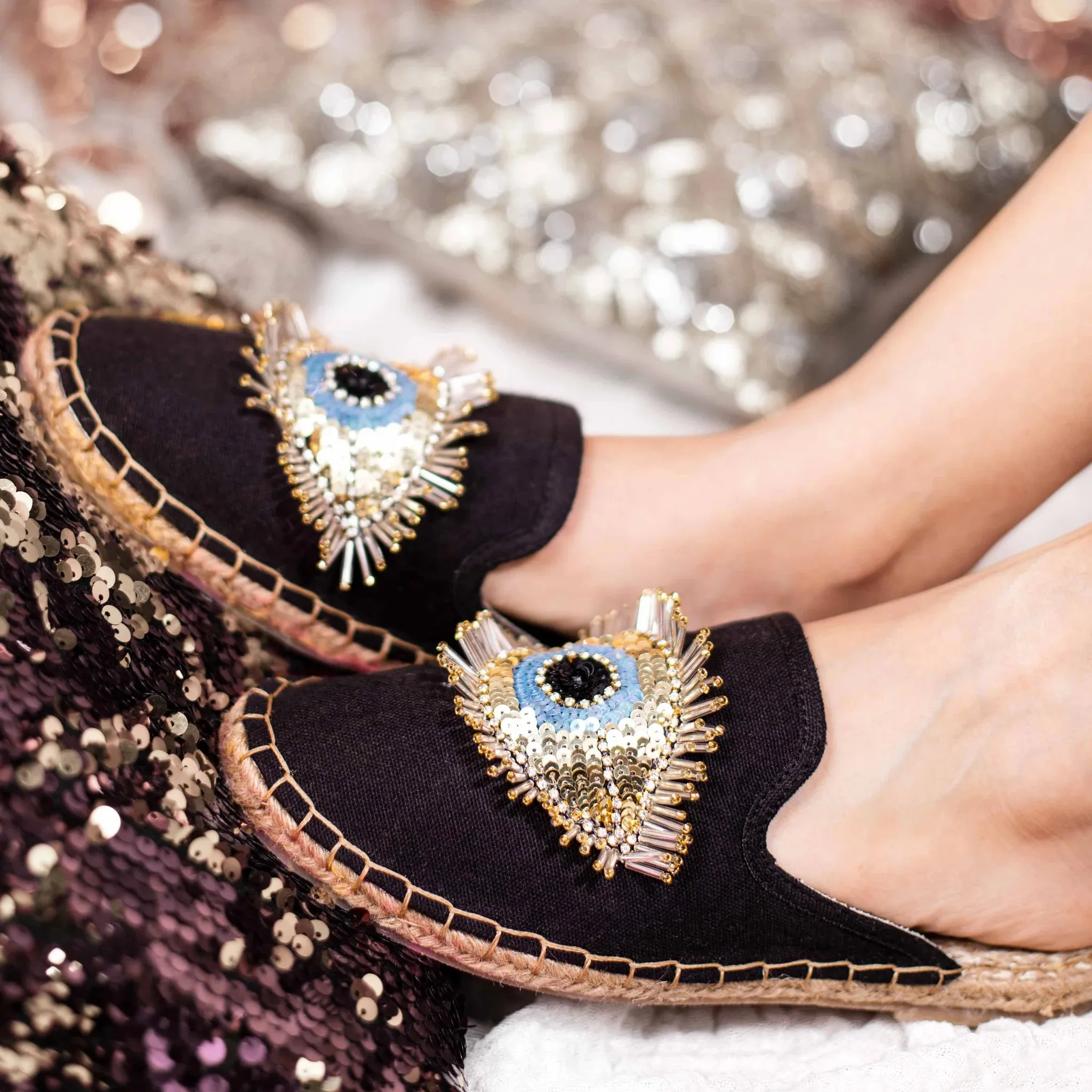 Evil Eye Glare Espadrilles Charcoal Flat