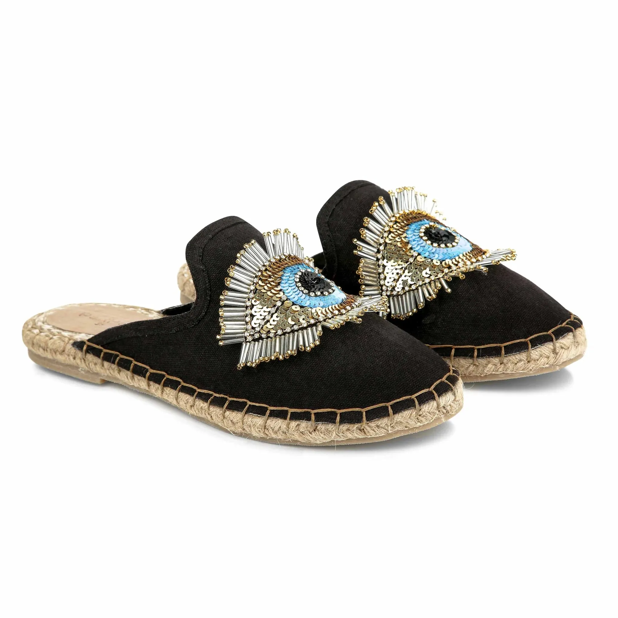 Evil Eye Glare Espadrilles Charcoal Flat