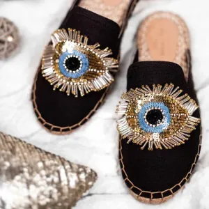 Evil Eye Glare Espadrilles Charcoal Flat