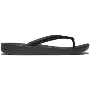 FitFlop Iqushion Multi-Crystal Ergonomic All Black Flip-Flops