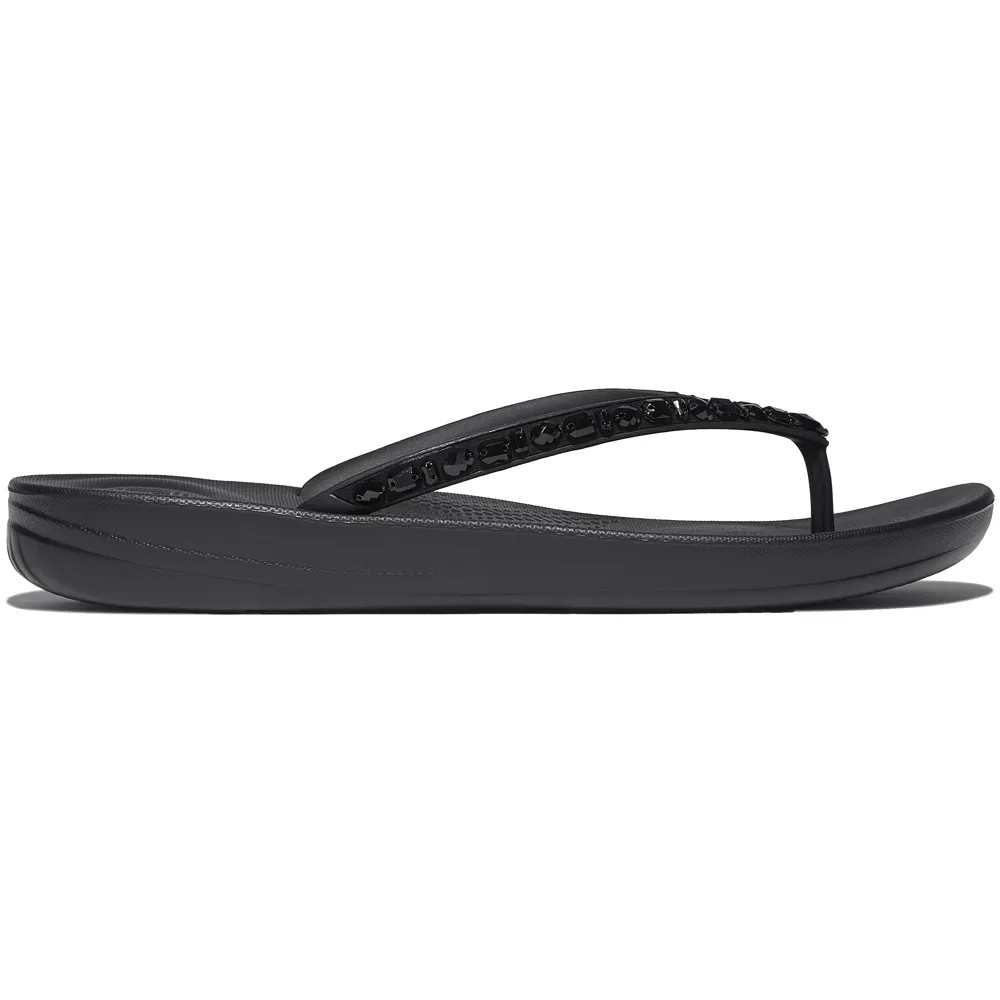 FitFlop Iqushion Multi-Crystal Ergonomic All Black Flip-Flops