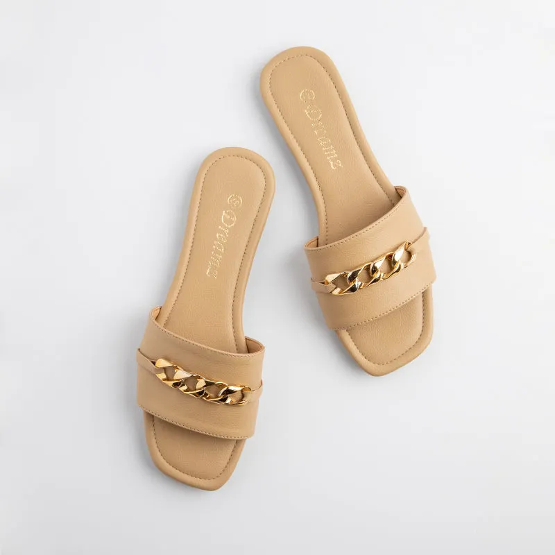 Flat Slipper With Chain - Cafe