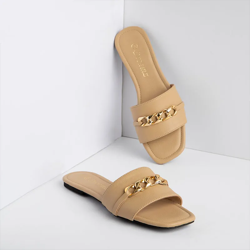 Flat Slipper With Chain - Cafe