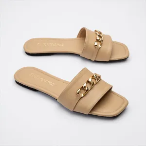 Flat Slipper With Chain - Cafe