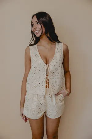 Flip Out Tie Eyelet Top Cream
