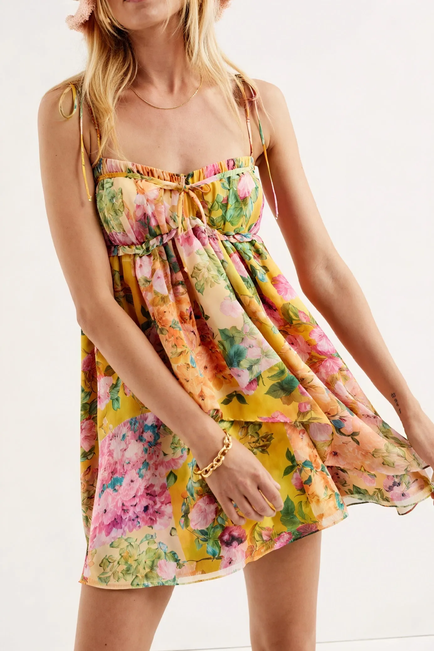 Floral Mini Dress with Tie Straps