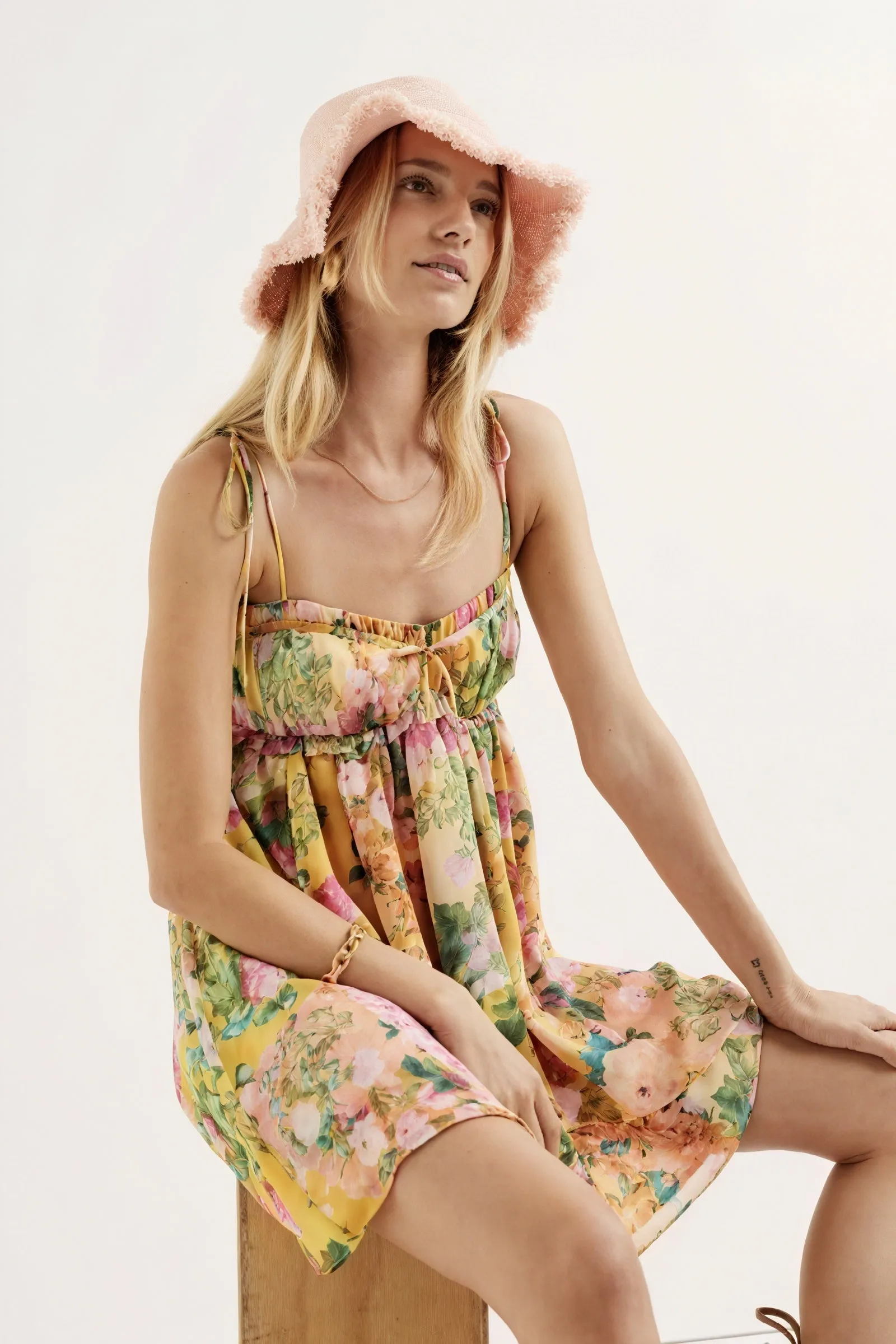 Floral Mini Dress with Tie Straps
