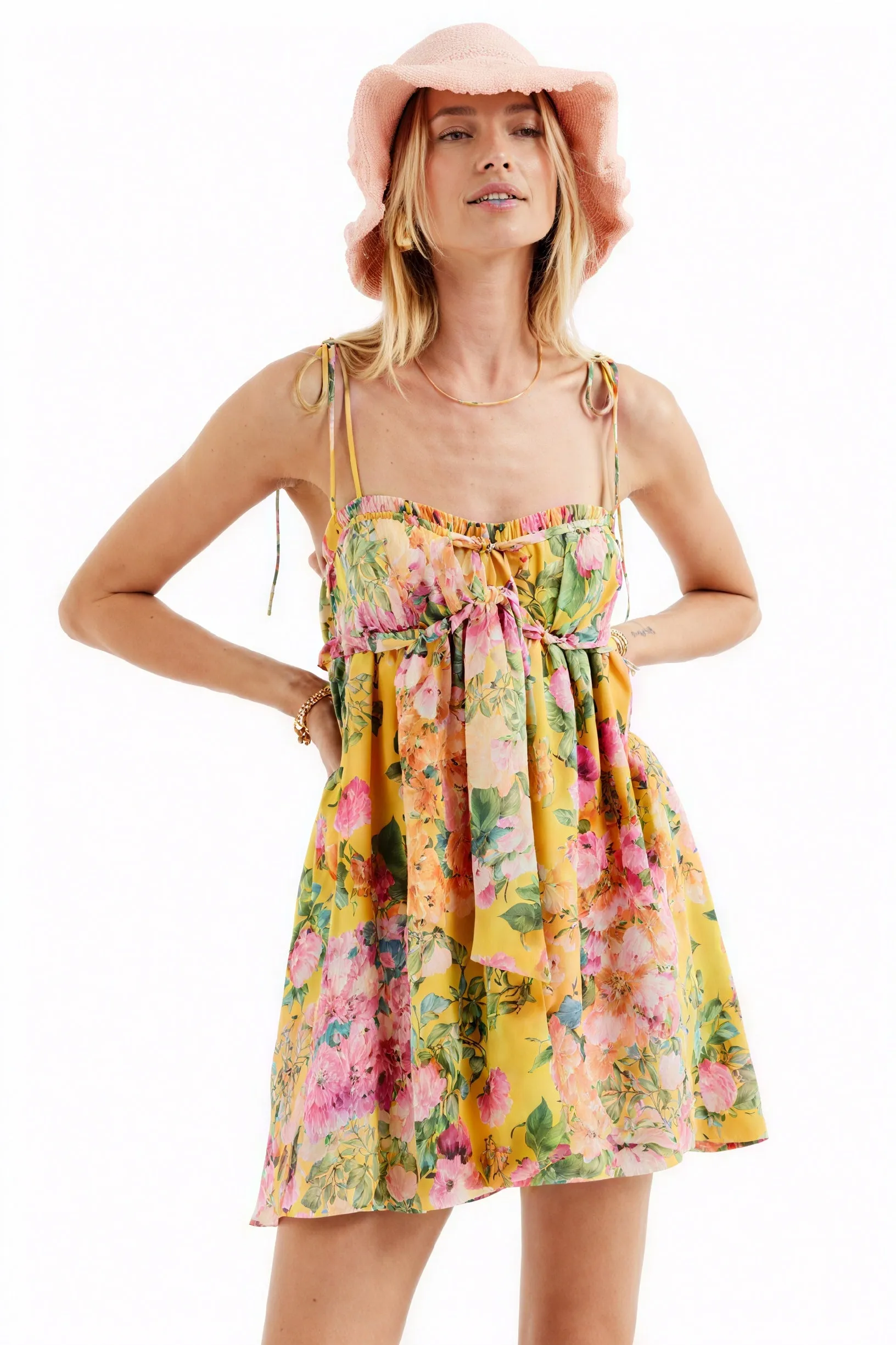 Floral Mini Dress with Tie Straps