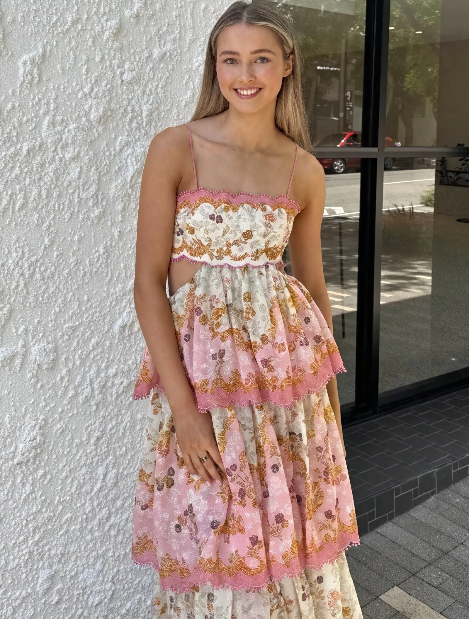 Floral Tiered Sundress with Cutout Detail
