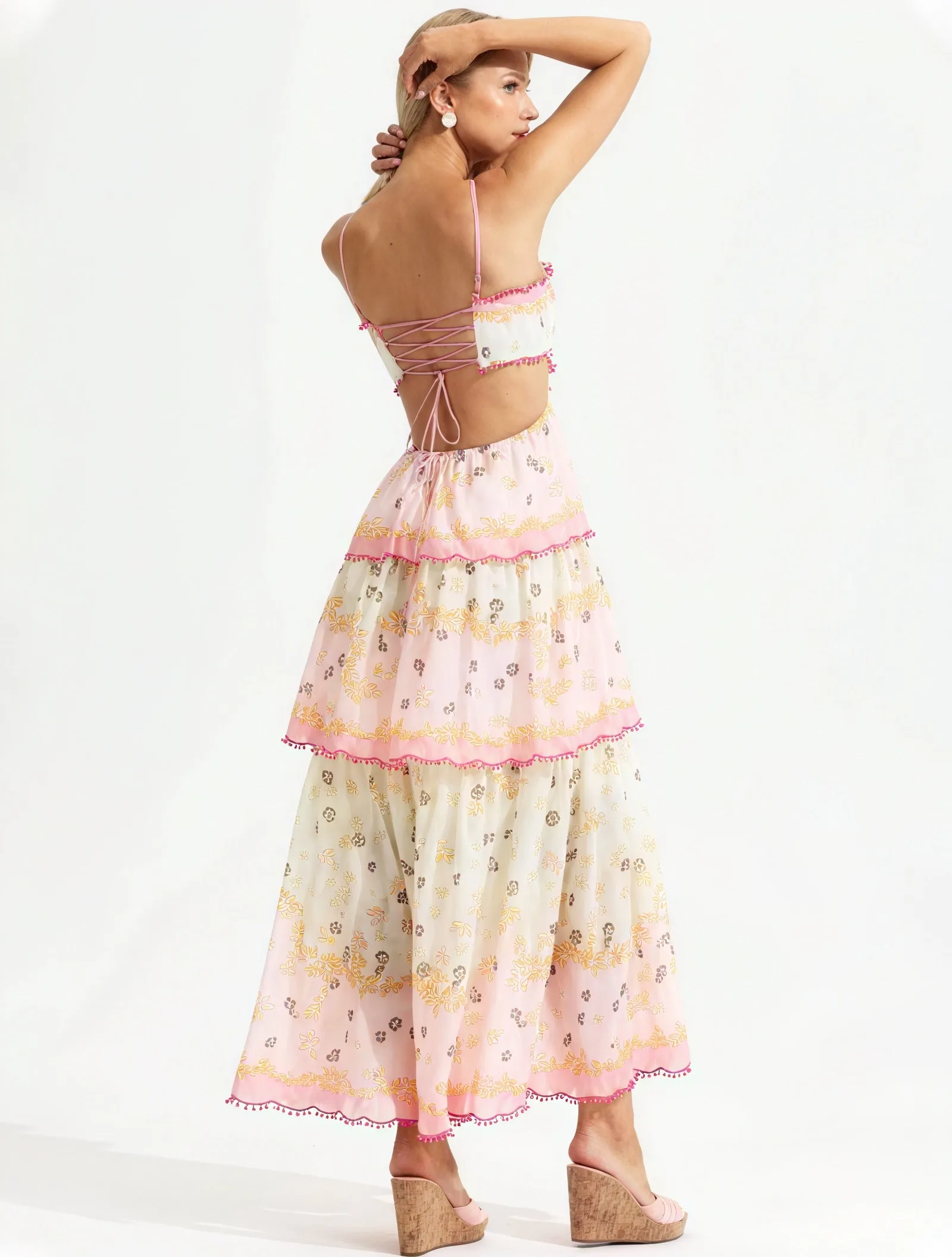 Floral Tiered Sundress with Cutout Detail