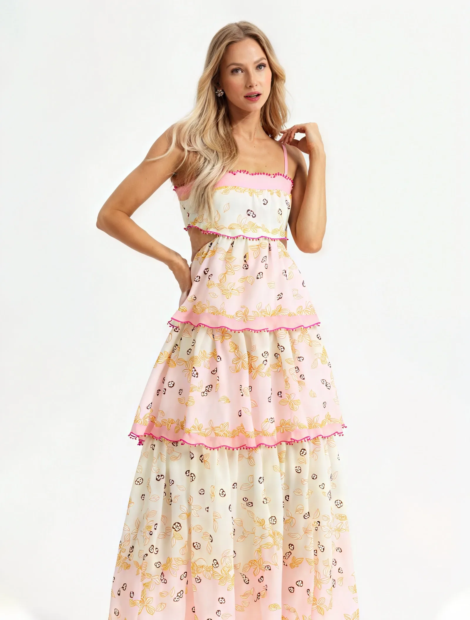 Floral Tiered Sundress with Cutout Detail