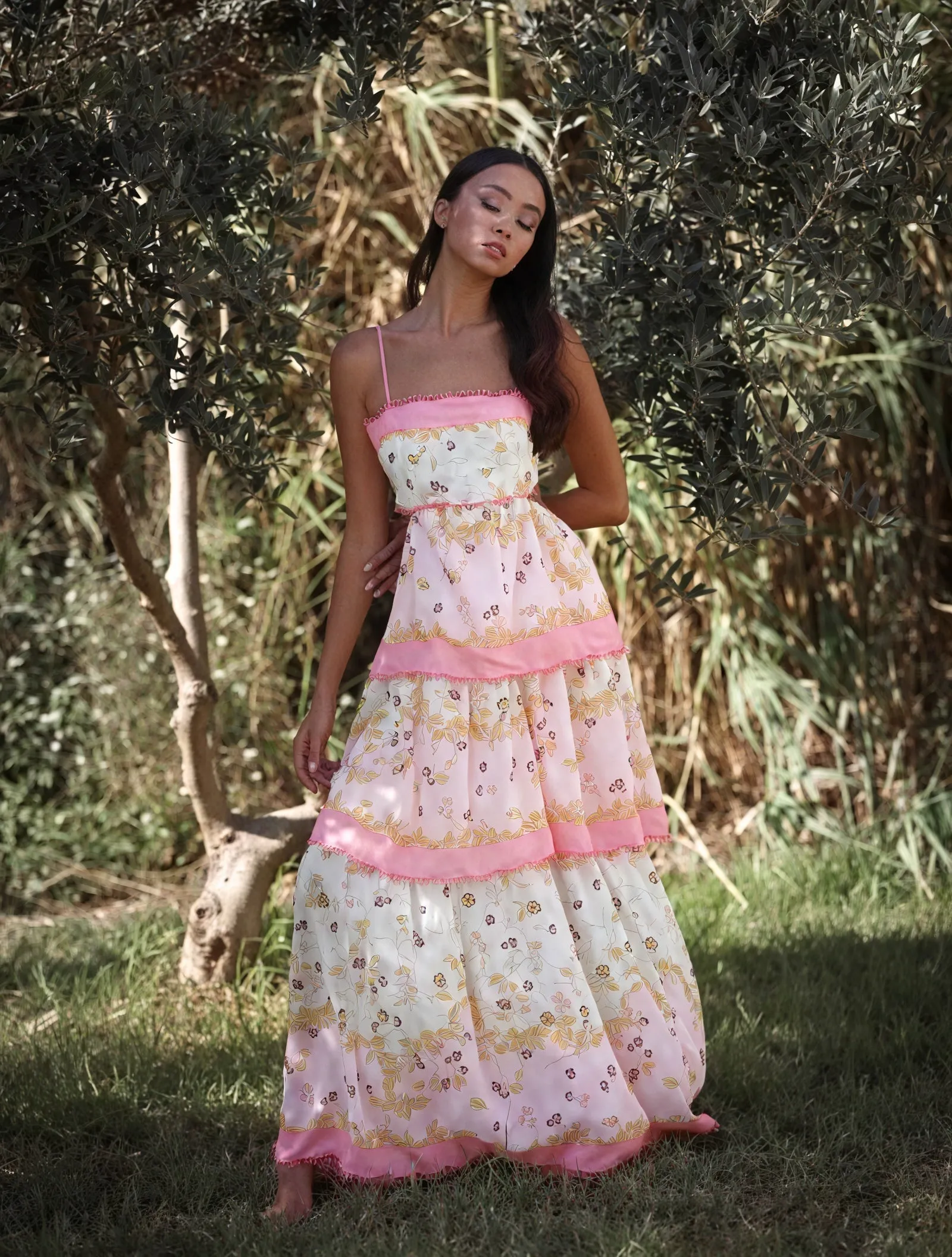 Floral Tiered Sundress with Cutout Detail