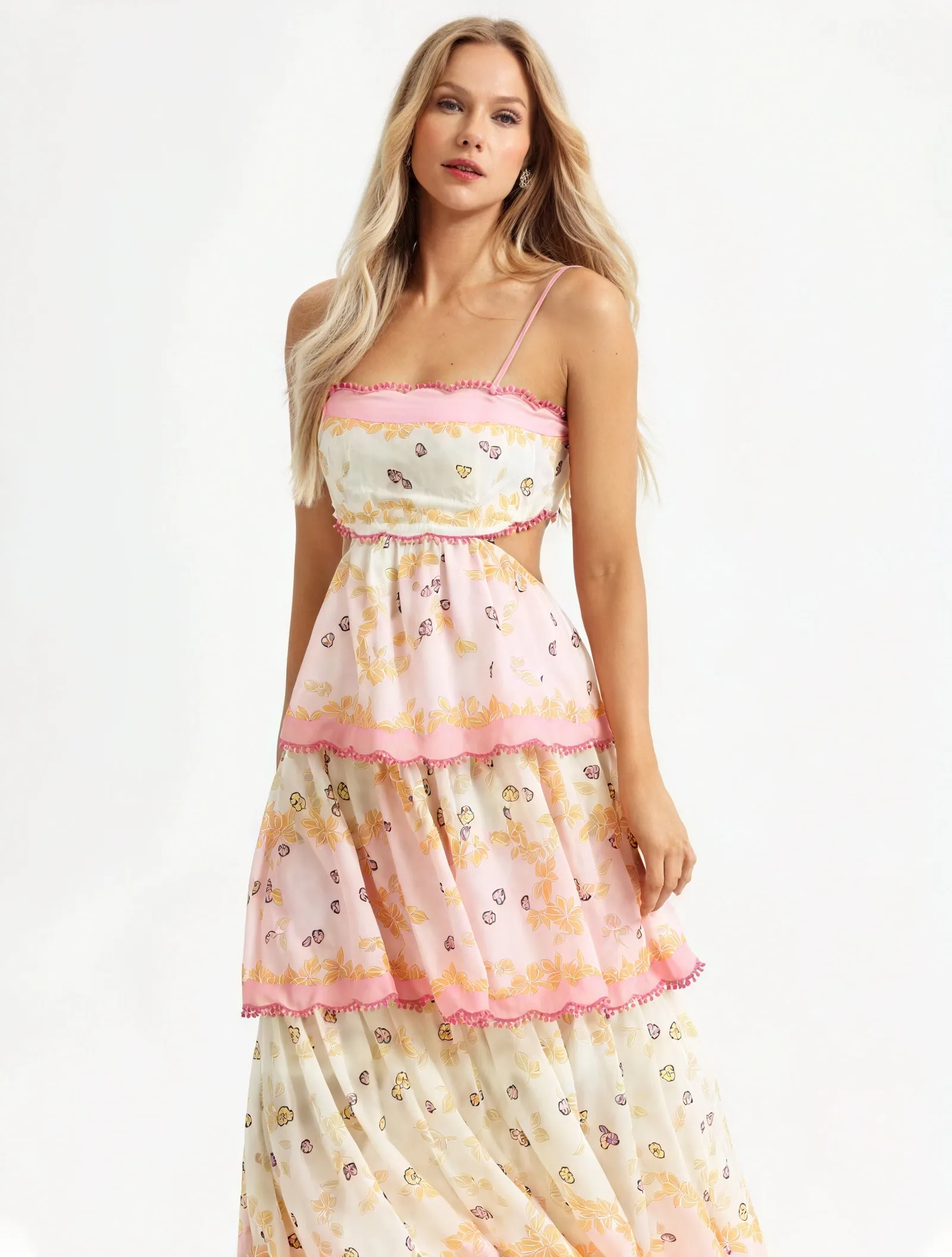 Floral Tiered Sundress with Cutout Detail