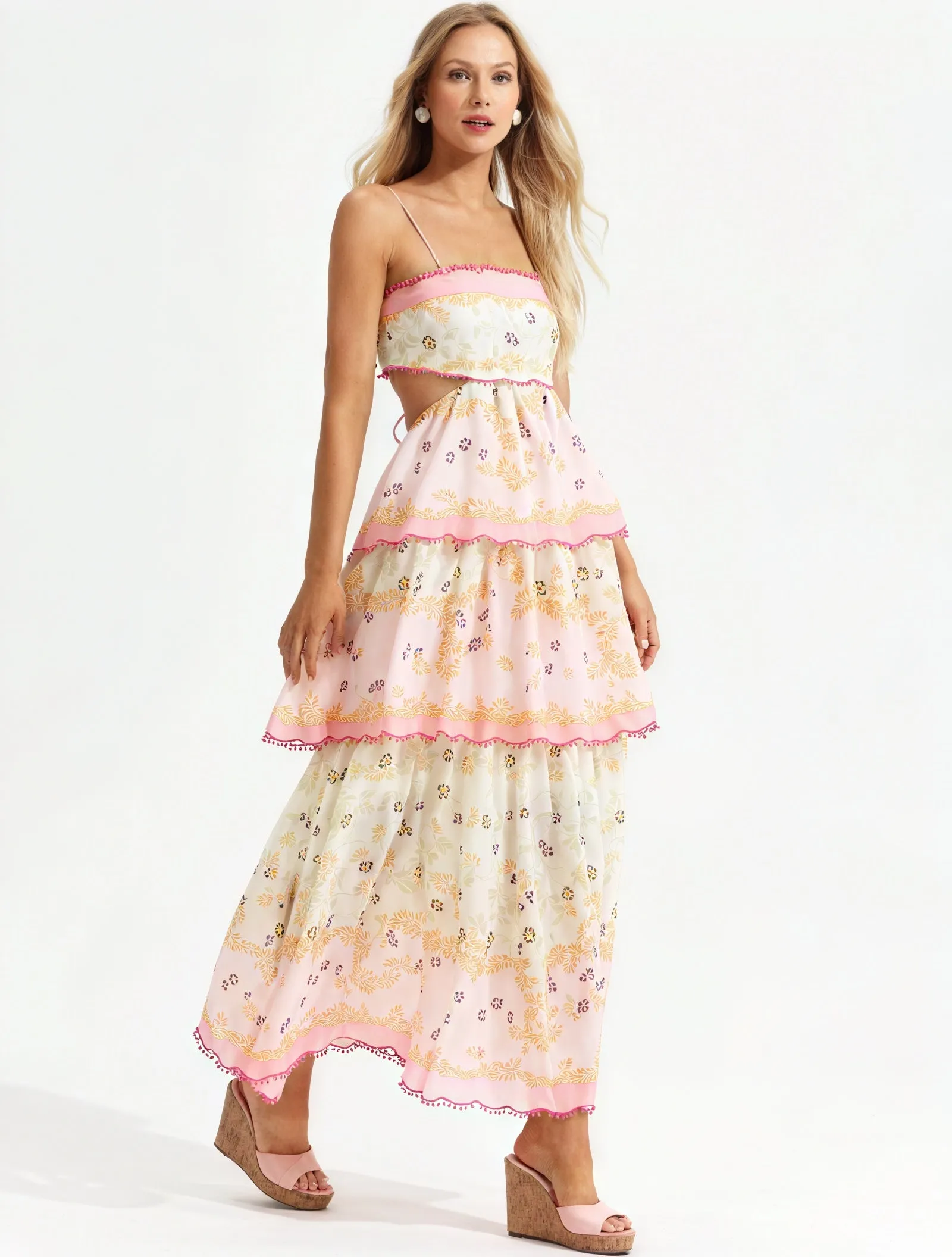 Floral Tiered Sundress with Cutout Detail