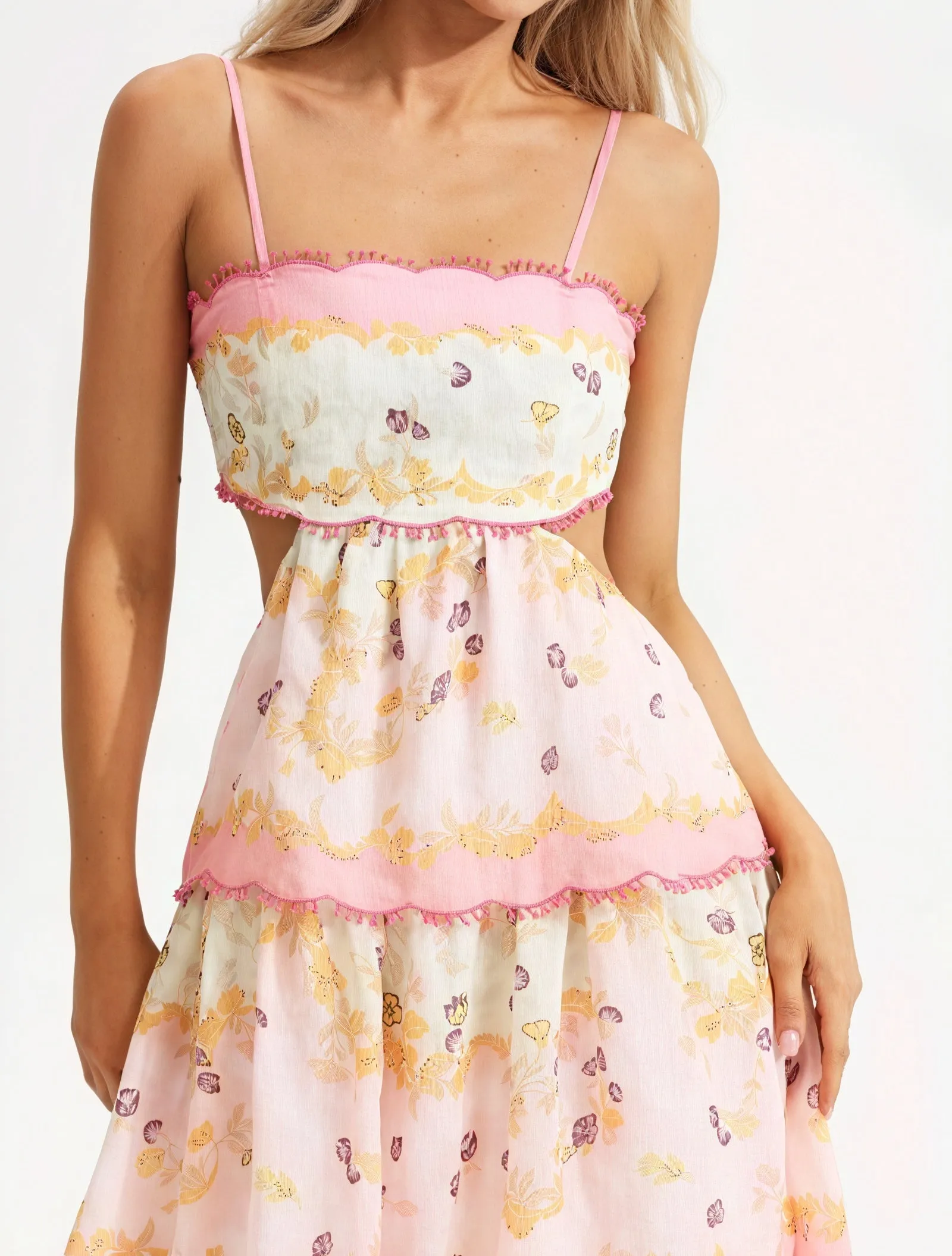 Floral Tiered Sundress with Cutout Detail