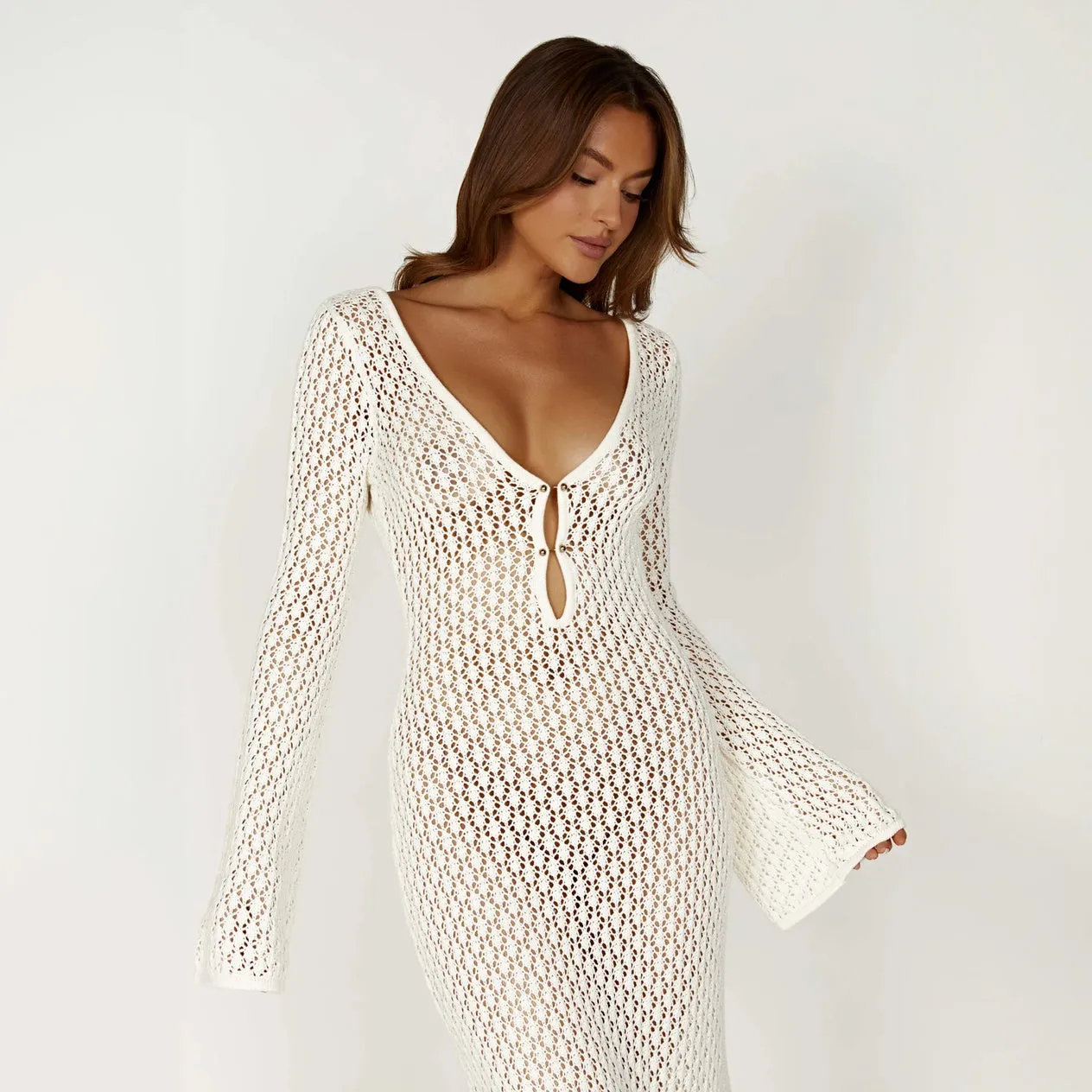 Flowing Open Weave Dress with V-Neck