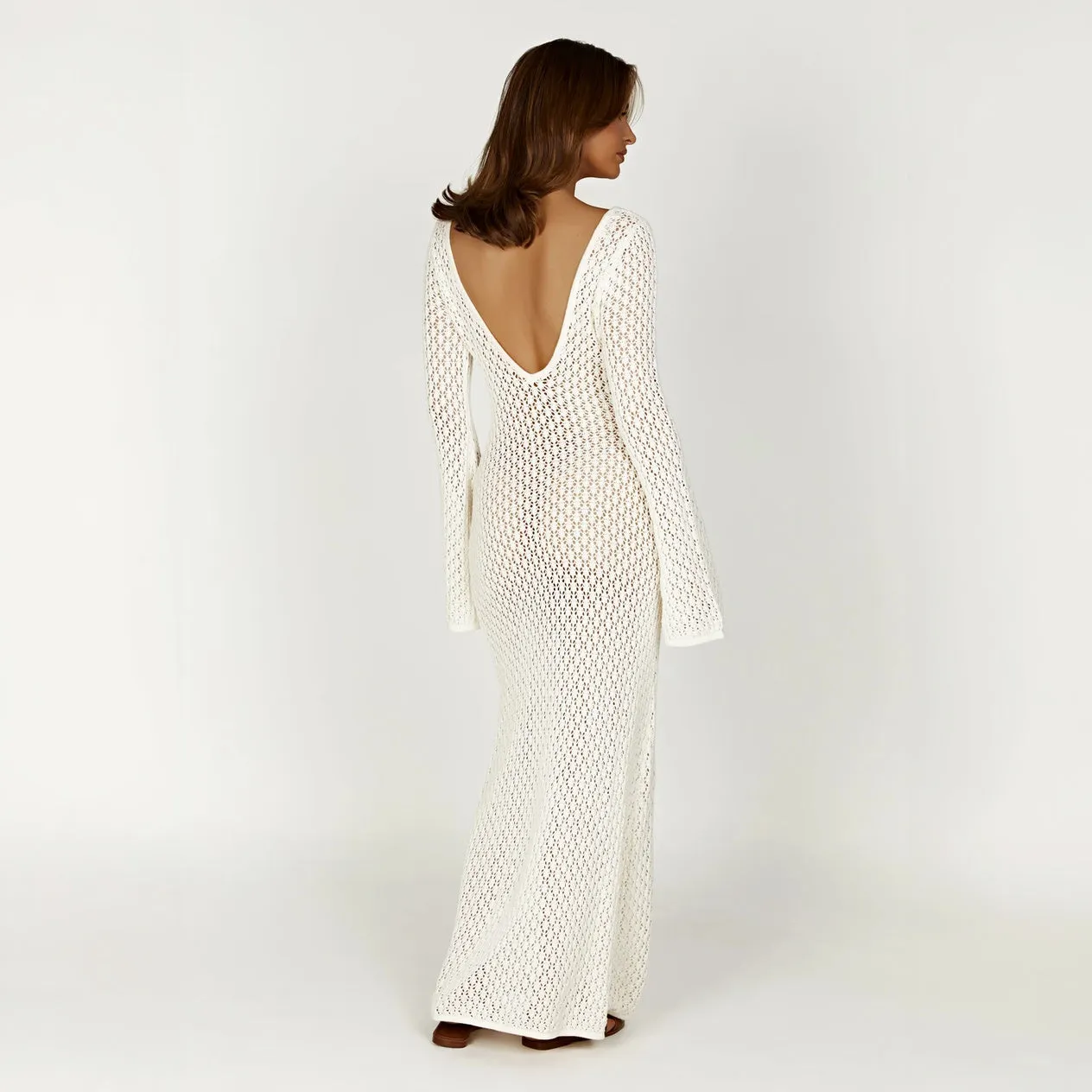 Flowing Open Weave Dress with V-Neck