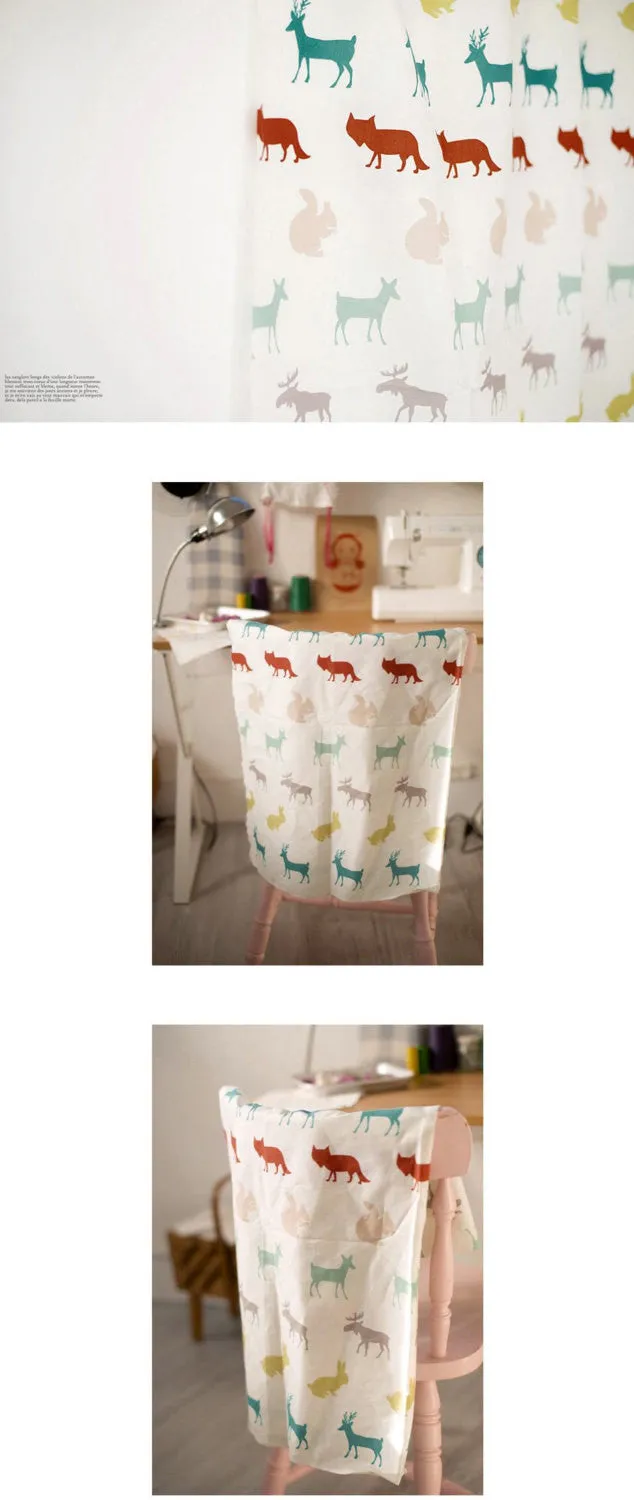 Forest Animals Cotton Fabric - Deer, Fox, Rabbit, Squirrel, Moose - By the Yard 68781