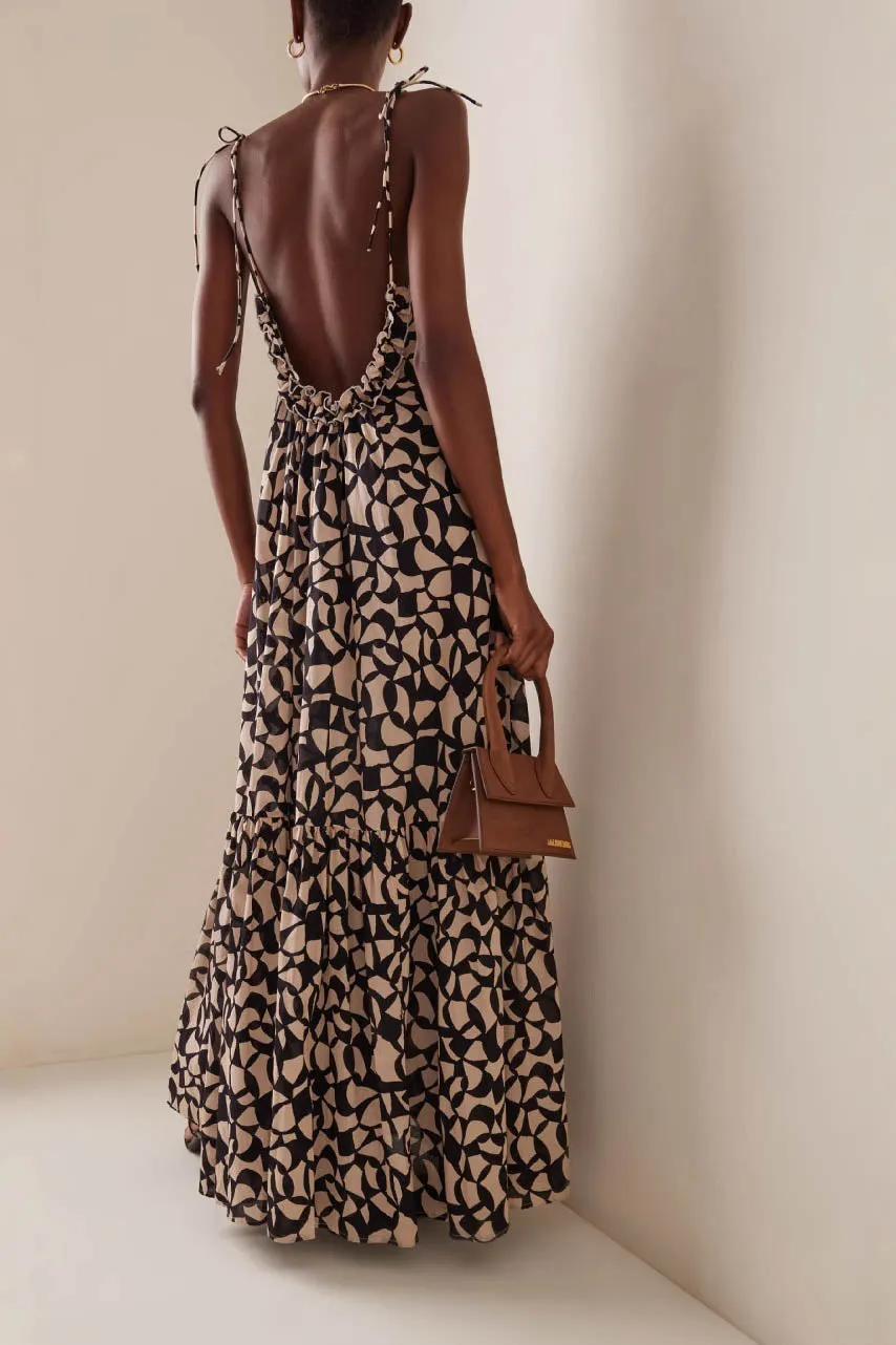 Geometric Maxi Dress with Halter Neckline