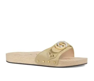 Gucci GG Lifford Wooden Slide Sandals in Beige