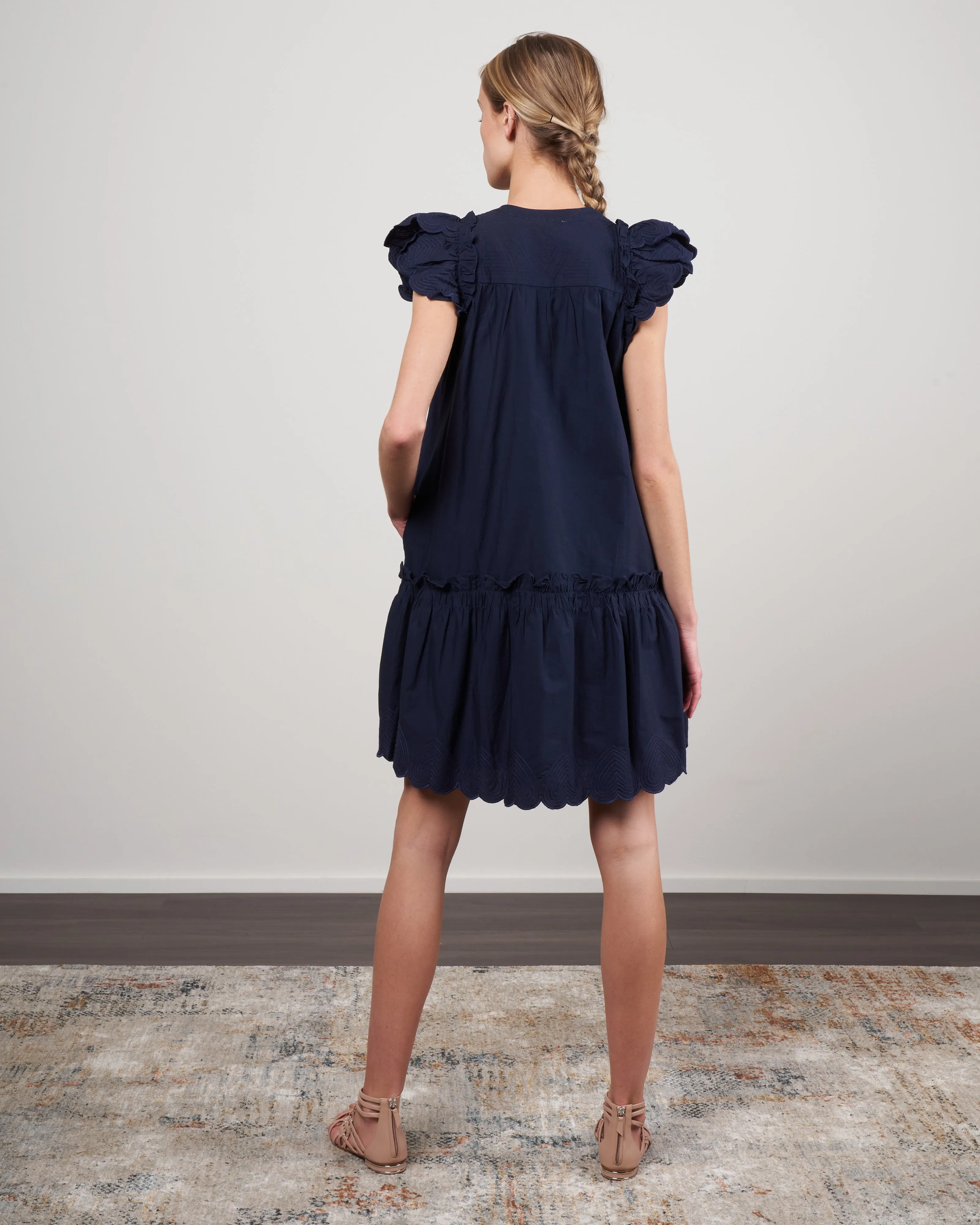 heidi heart quilt petal sleeve tiered tunic - navy