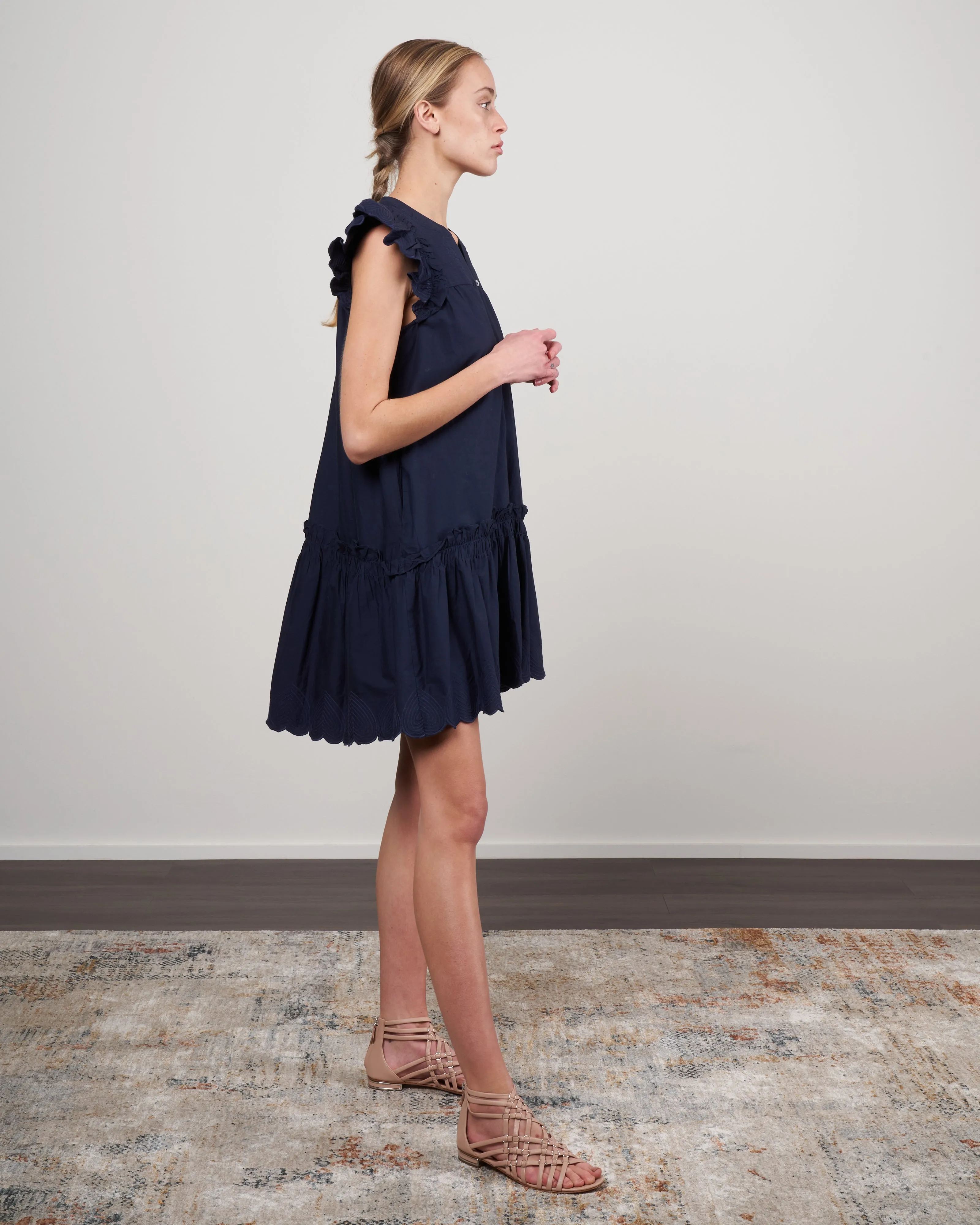 heidi heart quilt petal sleeve tiered tunic - navy