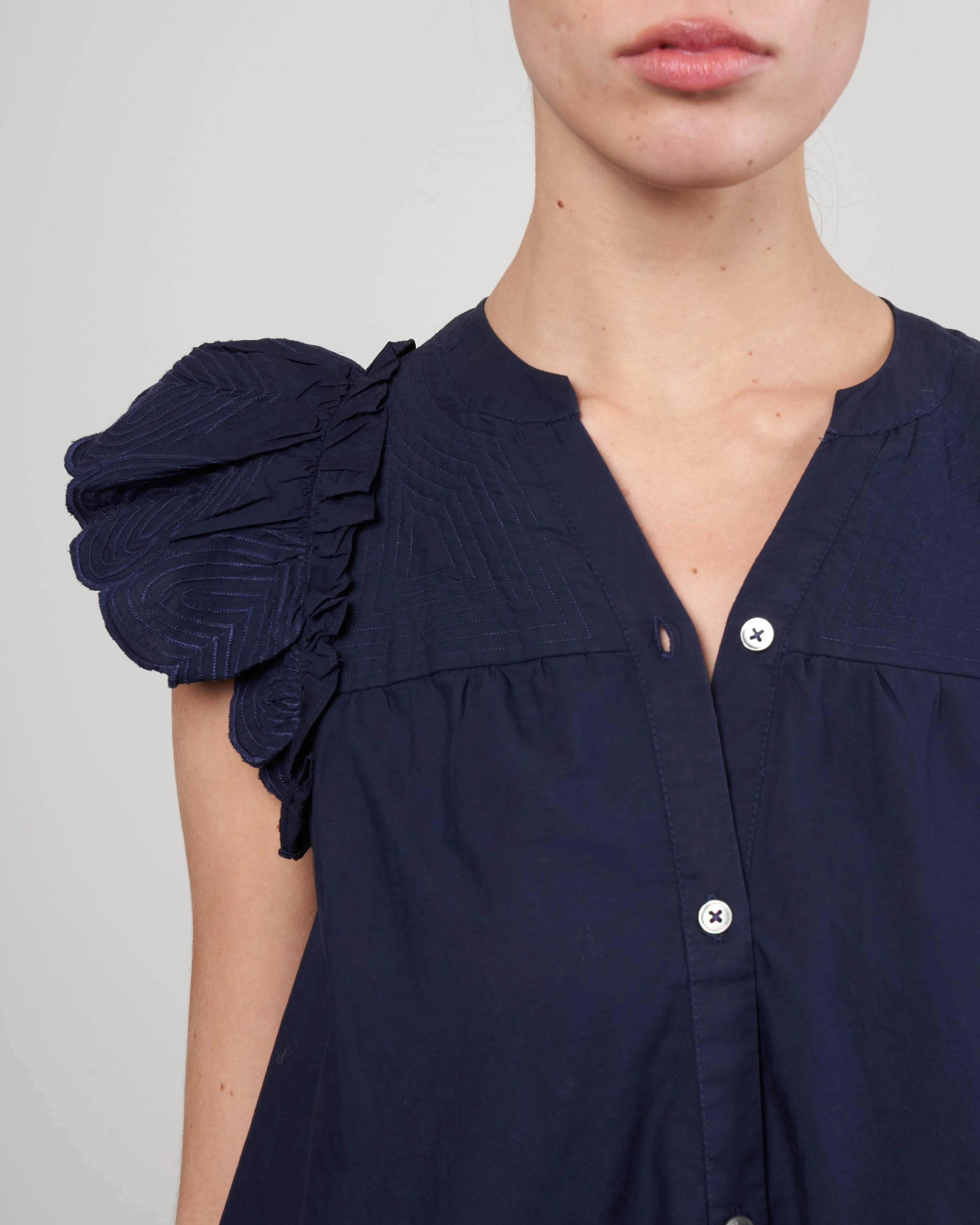 heidi heart quilt petal sleeve tiered tunic - navy