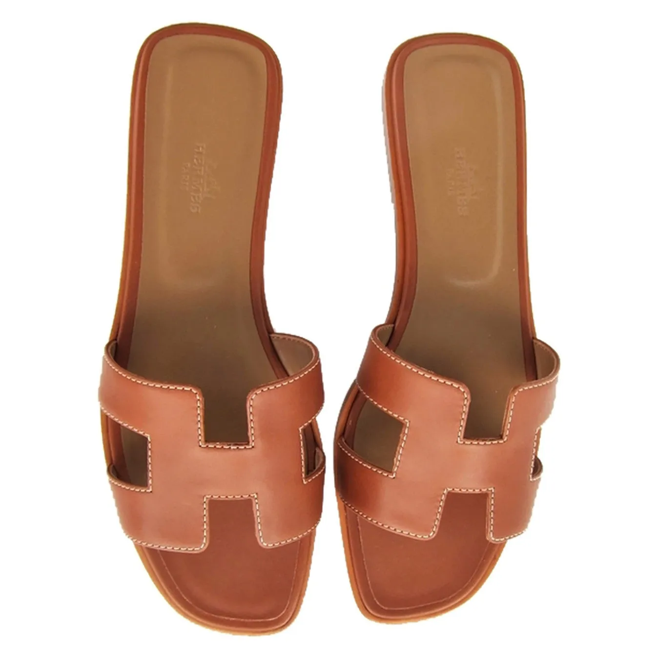 Hermes Gold Oran Box Leather Sandals Shoes Size 40 or 9.5 Iconic