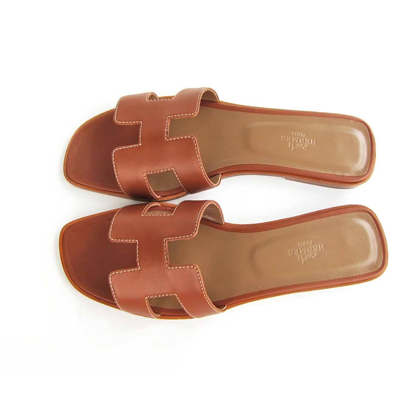 Hermes Gold Oran Box Leather Sandals Shoes Size 40 or 9.5 Iconic
