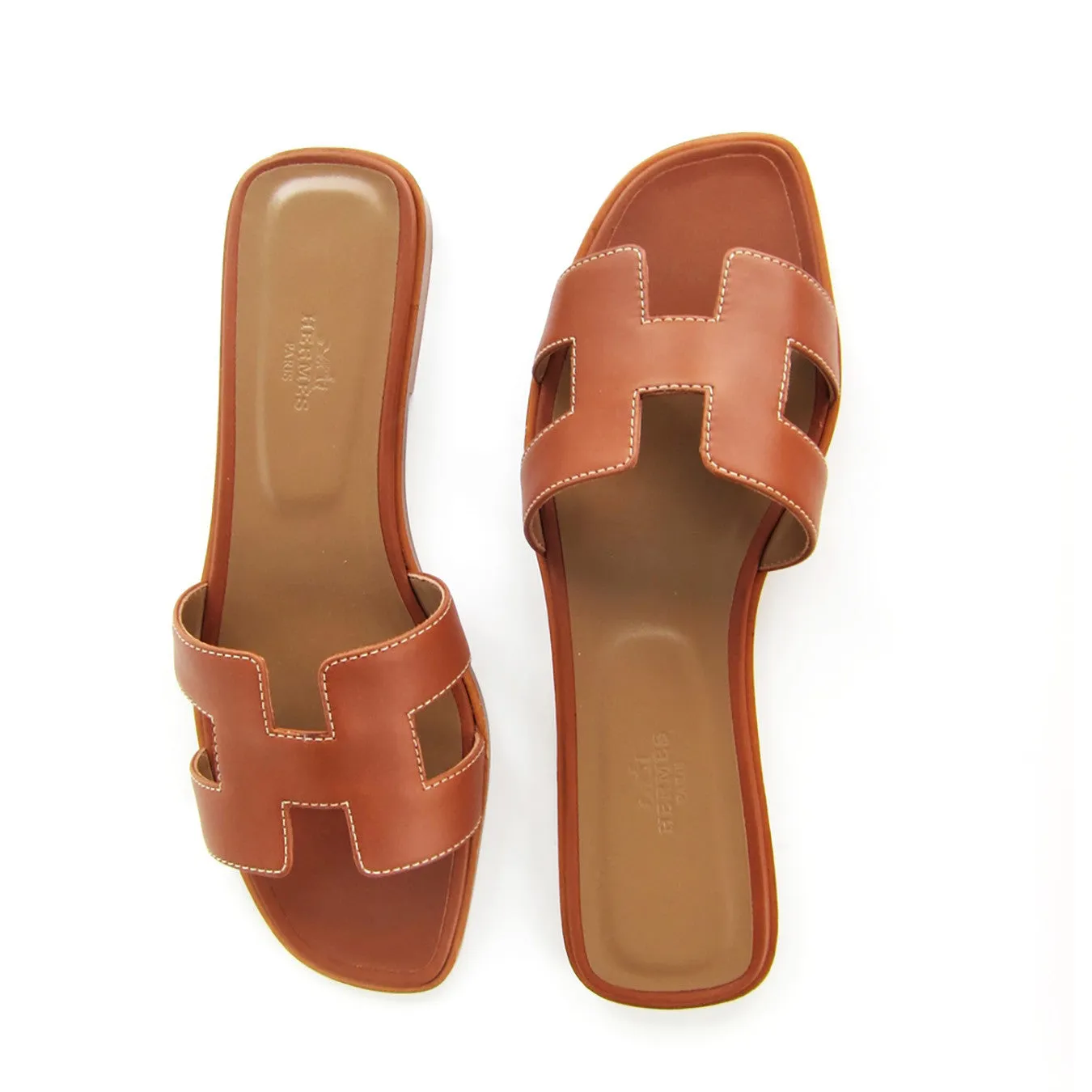 Hermes Gold Oran Box Leather Sandals Shoes Size 40 or 9.5 Iconic