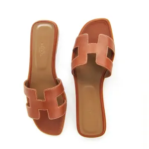 Hermes Gold Oran Box Leather Sandals Shoes Size 40 or 9.5 Iconic