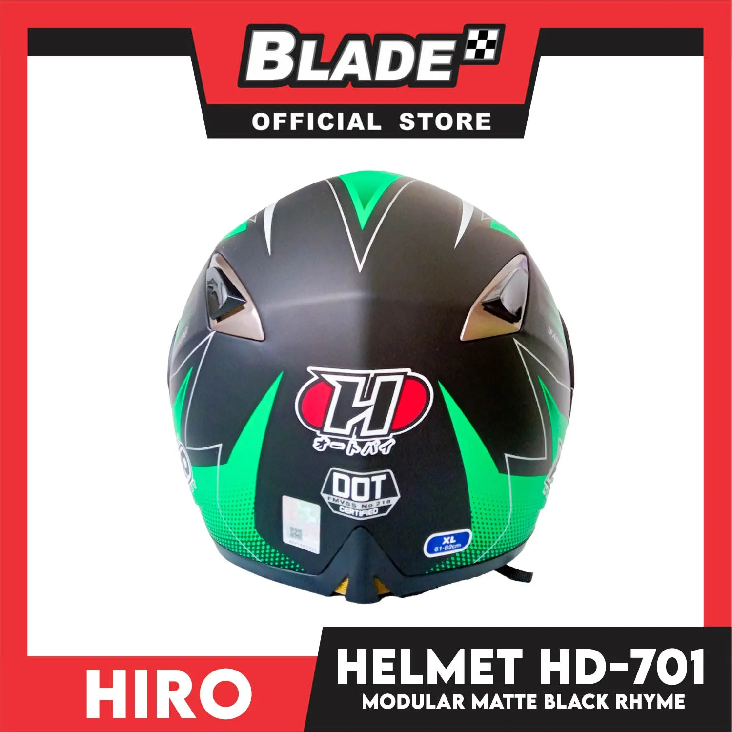 HIRO Helmet FU (Large) HD-701 Matte Black Rhyme Green Color (Modular)