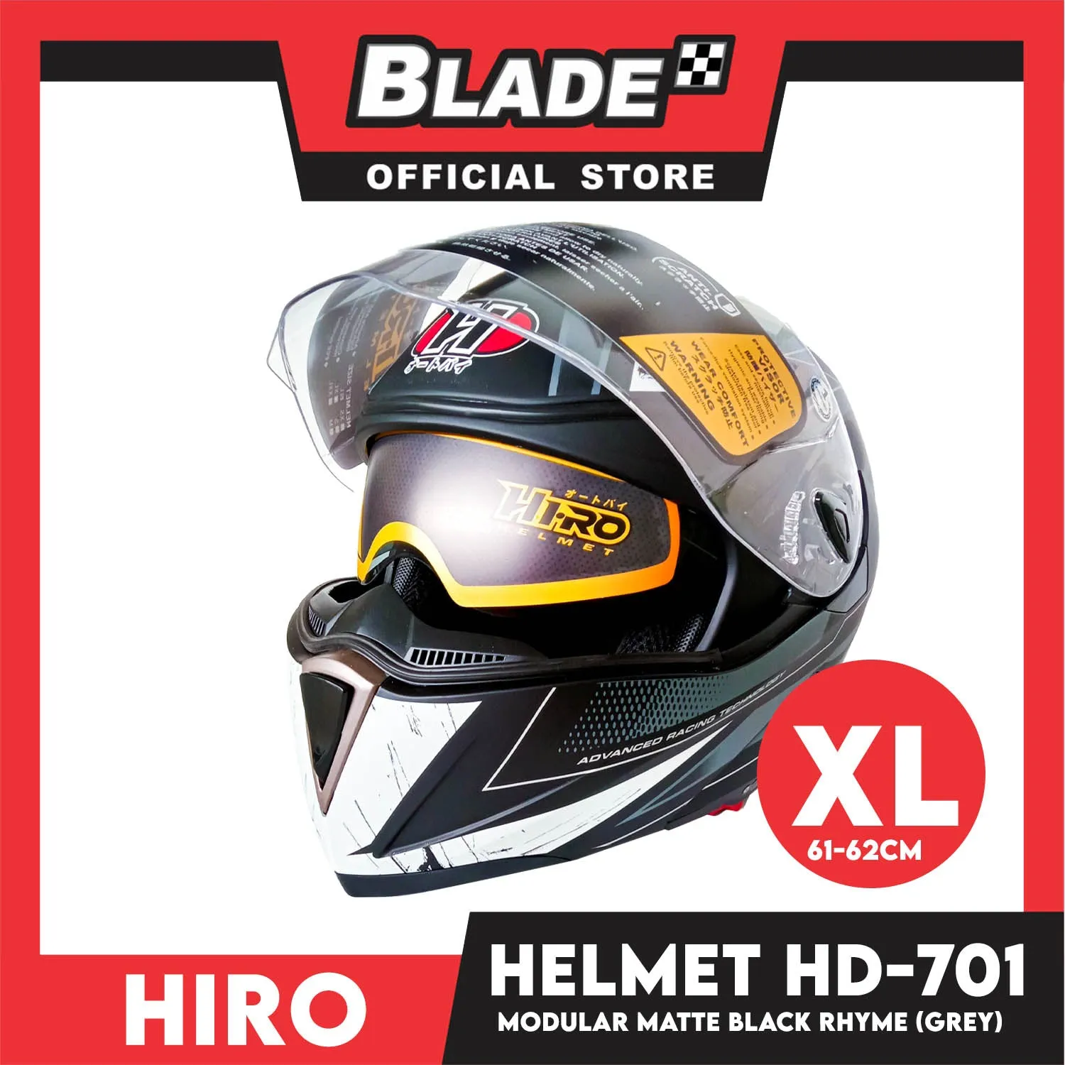 HIRO Helmet FU (XL) HD-701 Matte Black Rhyme Grey Color (Modular)
